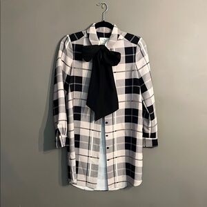 Kate Spade Woodland Plaid Griffin Button-Up Shirt Dress with Bow